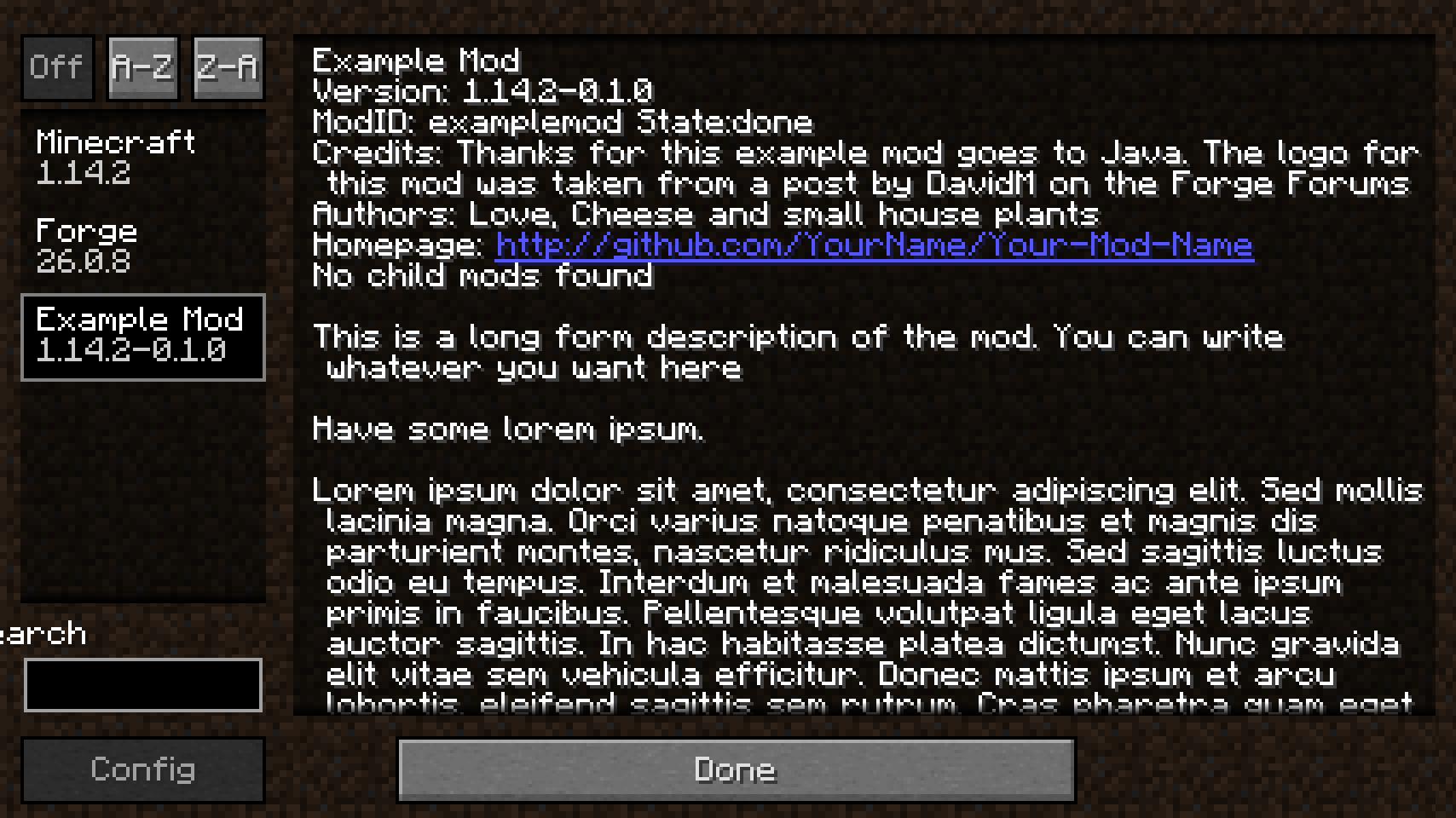 examplemod in mods list