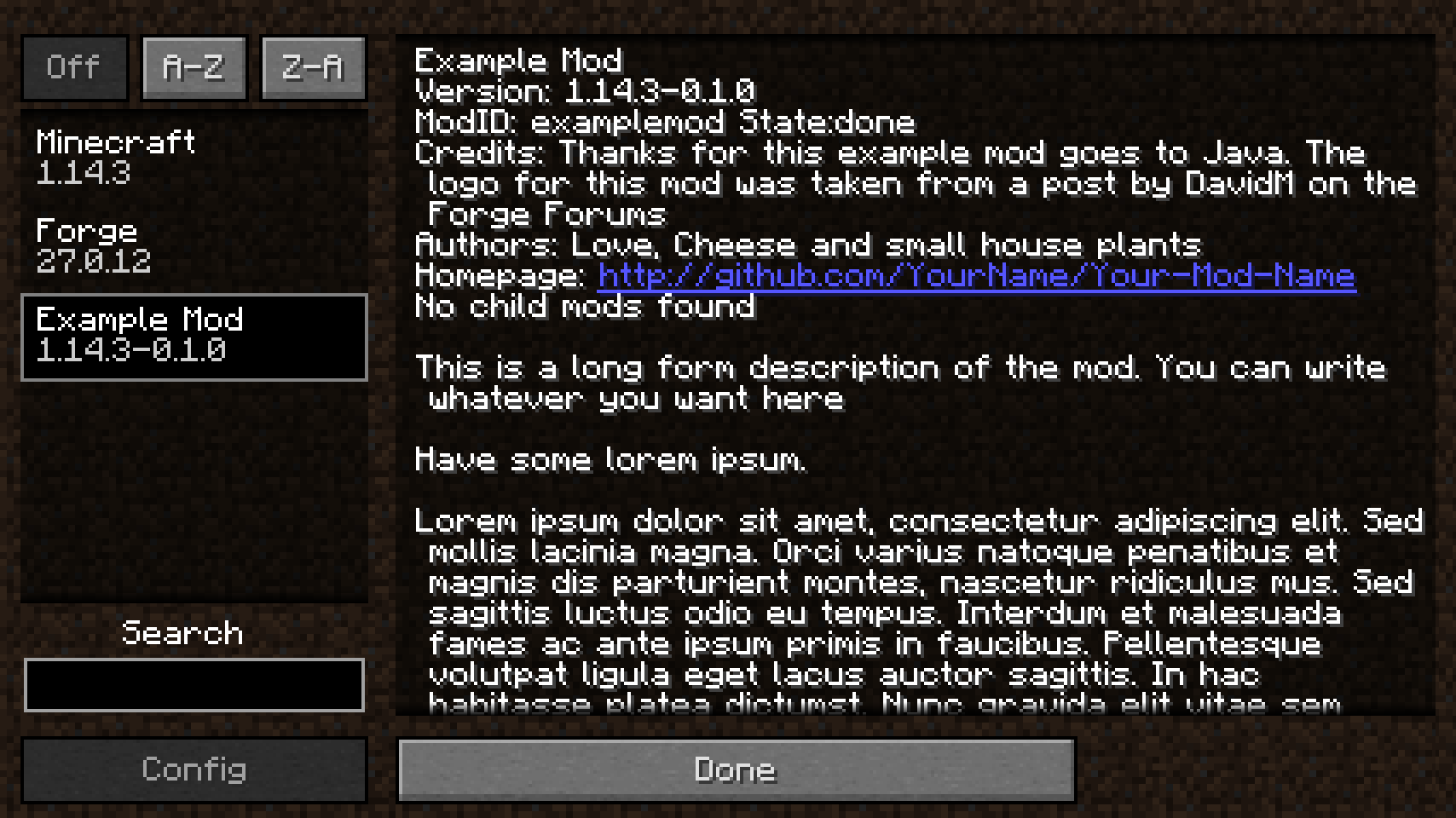 examplemod in mods list